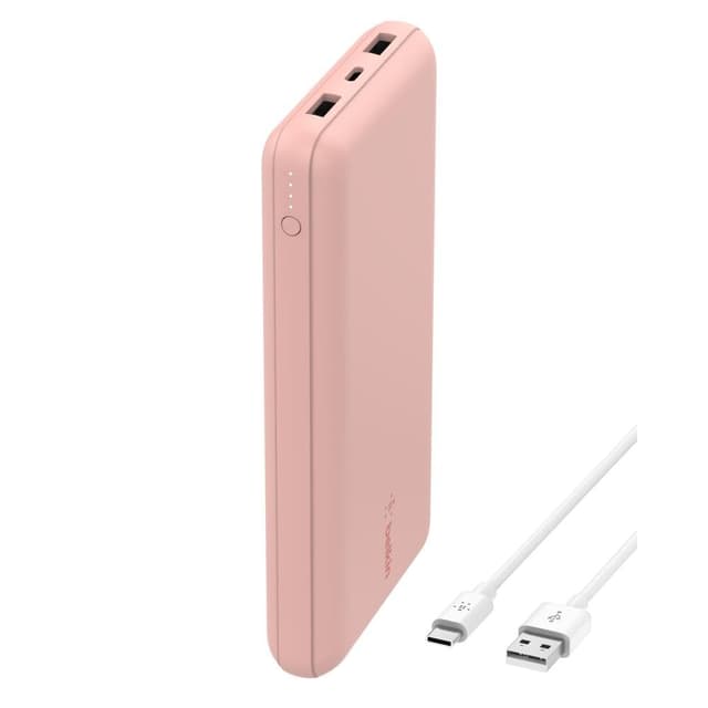 Belkin tragbares USB-C-Ladegerät, 20.000mAh, 20K Powerbank mit USB-C-Ein-/Ausgang und 2 USB-A-Anschlüssen mit USB-C/USB-A-Kabel für iPhone, Galaxy, Pixel, iPad, AirPods und andere Geräte – Roségold 1 Packung Roségold