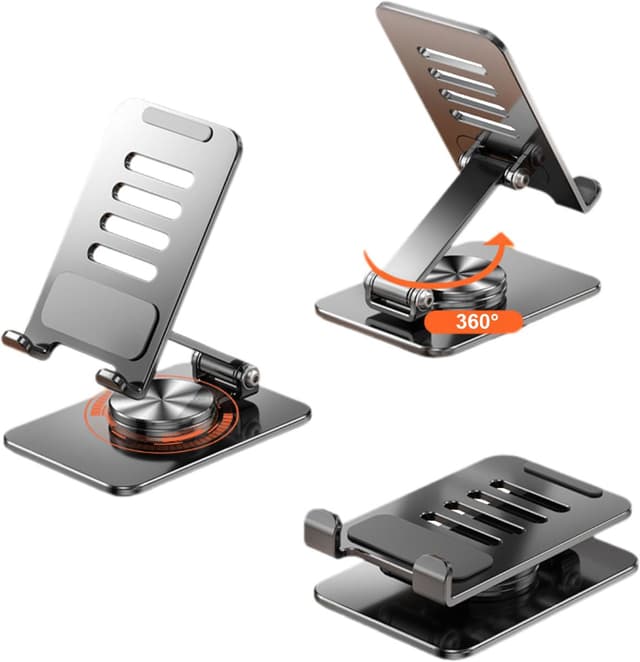 WINOK 360°Drehbarer Handy-Ständer Tisch, Faltbarer Handyhalterung, Einstellbare Lackierbare Metall Handyständer Verstellbar Schreibtisch-Ständer für 4-11 Zoll Smartphones, Tablets und E-Readern Metall Handy-Halter