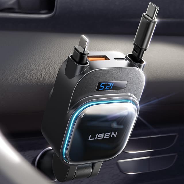 LISEN 96W Zigarettenanzünder USB C 4 in 1 Auto Ladegerät, 12V Ladegerät Auto Adapter mit [Spannung-Anzeige], 24/12V Schnellladegerät für iPhone 16 15 Pro Max, Galaxy S25 S24 Ultra, Xiaomi 15 14 Space Black