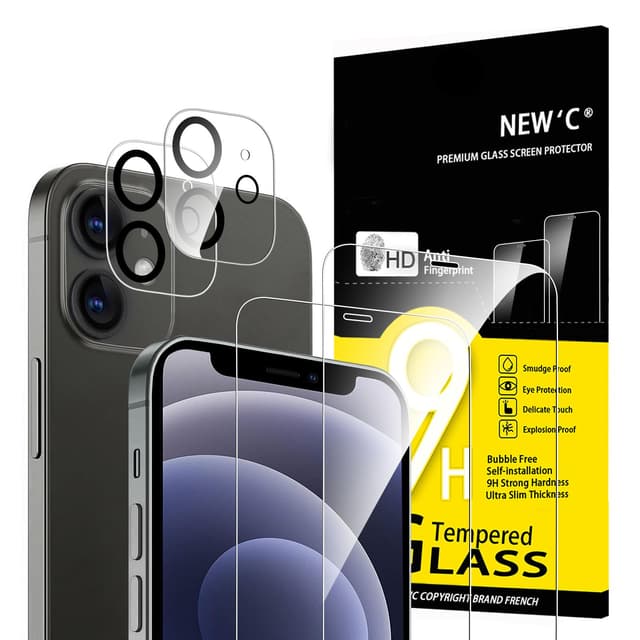 NEW'C für iPhone 12 Mini für Panzerglas (2 Stück) und Kamera Panzer Schutz Glas für Kameraschutz (2 Stück) - kratzfest - keine Luftblasen - extrem widerstandsfähig - 9H-Härteglas 12 Mini 5,4 Zoll Transparent