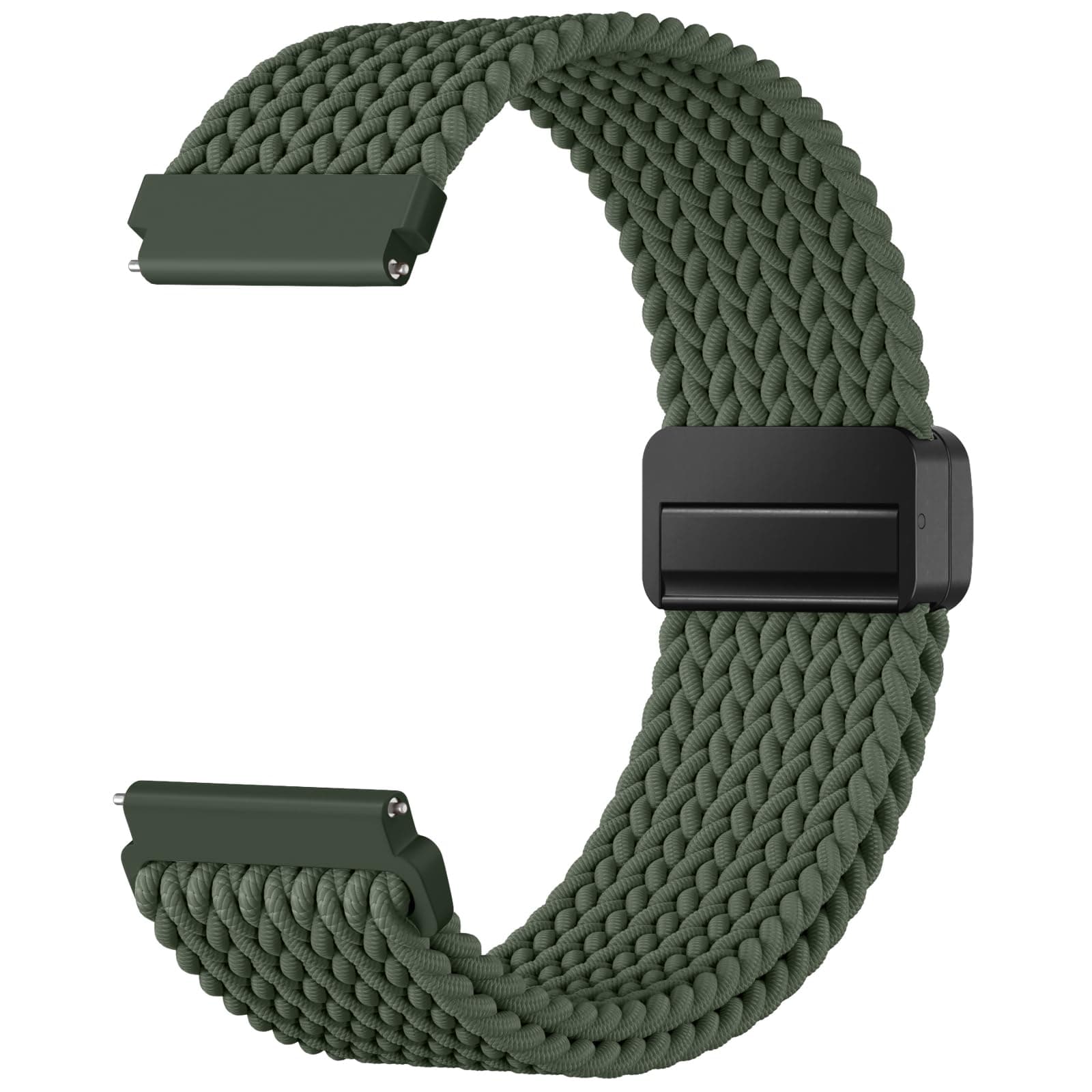 Mastten 20mm Elastisch Geflochten Magnet Armband Kompatibel mit Samsung Galaxy Watch 7 Armband 40mm - Galaxy Watch 6 5 4 40mm 44mm Band, Nylon Sport Armbänder für Damen Herren, Armee Grün 20mm Armee Grün