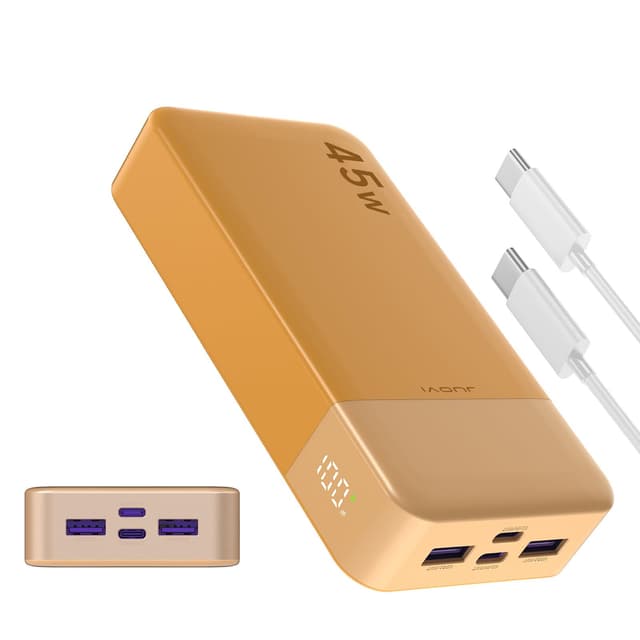 JUOVI Power Bank Fast Charging, 20000mAh 45W Tragbares Ladegerät, Super Fast Charging mit LED Display, USB C Power Bank für MacBook, für iPhone 15 14 13 Pro for Samsung S24 S23 (Orange)
