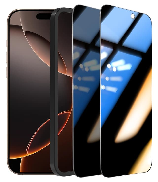 OMOTON für iPhone 16 Pro für Panzerglas Sichtschutz, [Full Screen] TOP Privacy Schutzfolie für iPhone 16 Pro mit Montagerahmen, Anti-Spy, Anti-Kratzer, Bläschenfrei, 2 Stück Schwarz