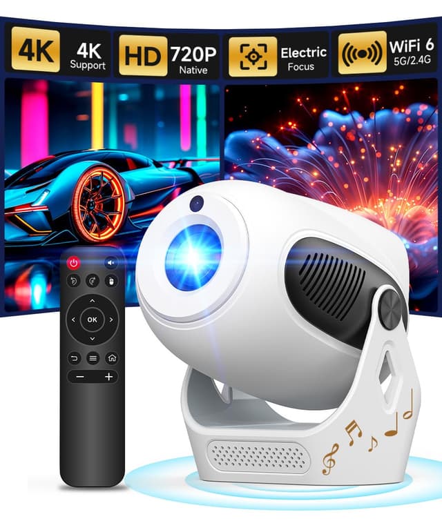 【4K Elektrischen Fokus】 Magcubic Mini Beamer, Projektor unterstützt Android 11, Bluetooth 5.0, WiFi Dualband, tragbarer Projektor mit 180°-Drehung unterstützt automatische horizontale Trapezkorrektur Weiß