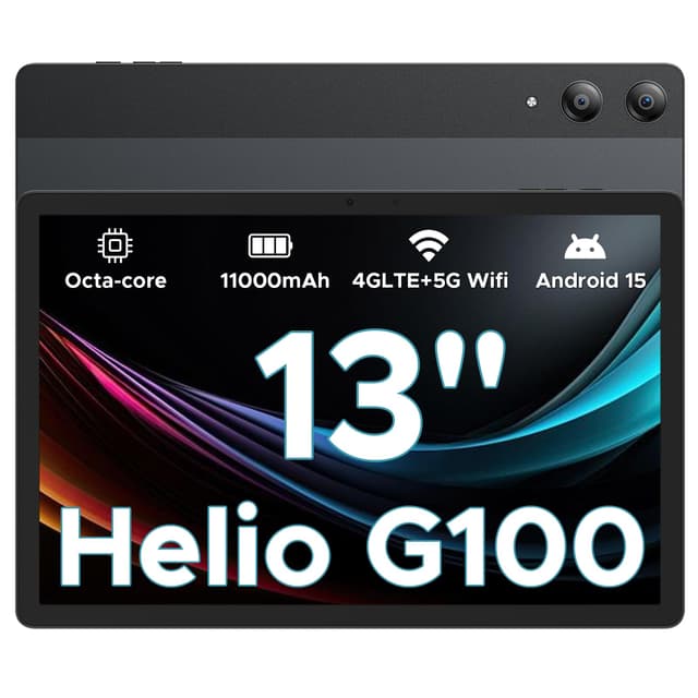 DOOGEE Tab E3 Pro Android 15 Tablet 13 Zoll FHD+ Helio G100 Octa-Core 32GB RAM+256GB ROM (2TB TF) 11000mAh Akku Tablet mit SIM Card Slot 13MP+8MP WidevineL1/ Dual 4G LTE + 5G WiFi/Face ID/OTG/GPS Tab E3 Pro(Schwarz)