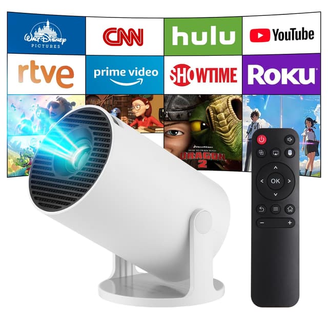 Mini Beamer, Upgrade 4K Smart Heimkino Projektor mit Android 11, 2.4/5G Dual WiFi6, Bluetooth5.4, Auto Trapezkorrektur, 180-Grad-Drehung, 130-Zoll-Display für Phone/PC/Lap (Weiß)
