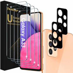 ivoler 4+2 Stück Schutz Glas für Samsung Galaxy A33 5G, 4 Stücke Schutzfolie Mit 2 Stück Kameraschutz, 9H Härte, Anti-Kratz, Anti-Bläschen