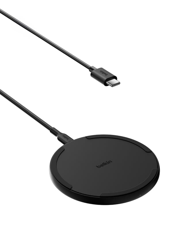 Belkin Kabelloses Ladepad (15 W) – Qi Ladegerät, Qi Ladestation für Apple iPhone 16, iPhone 15/14/13-Serie, AirPods, Samsung Galaxy S25, Galaxy S24, Pixel, inkl. 1,5-m-Kabel (kein Netzteil) – Schwarz inkl. Kabel