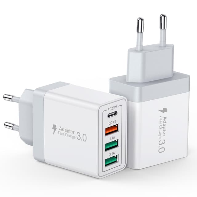 40W USB C Ladegerät, Schnellladegerät 2 Pack USB C Handy Ladegerät 4 Port USB Netzteil für iPhone 16/15 Pro Max, 14/13/12/11, XS/XR/X, iPad, Samsung, Google, Tablet, Android Weiß