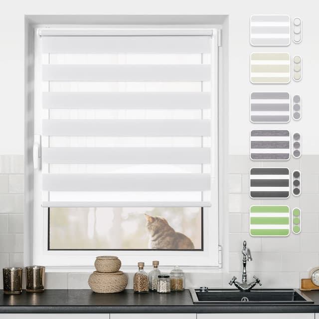 Doppelrollo Klemmfix ohne Bohren Rollos für Fenster ohne Bohren mit Bohren Weiß B90 x H120cm -Stoffbreite 86cm Rollo Fensterrollo Klemmrollos Fensterrollo innen lichtdurchlässig & verdunkelnd Weiß B90 x H120 cm