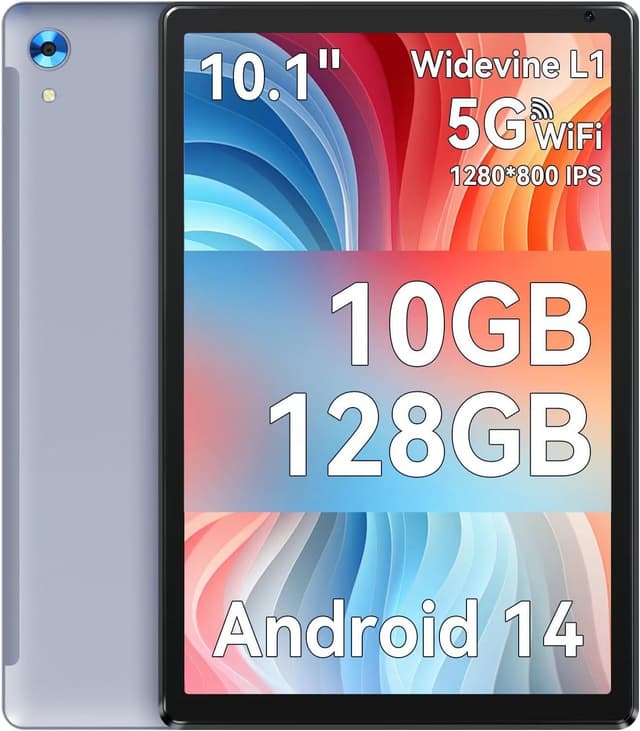 Tablet 10 Zoll Android Tablet Octa Core 10 GB RAM 128 GB ROM 1280 * 800 HD IPS Touchscreen Dual Kamera WiFi 6 BT 5.3 5000 mAh Akku 2025(Grau)