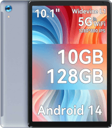Tablet 10 Zoll Android Tablet Octa Core 10 GB RAM 128 GB ROM 1280 * 800 HD IPS Touchscreen Dual Kamera WiFi 6 BT 5.3 5000 mAh Akku 2025(Grau)