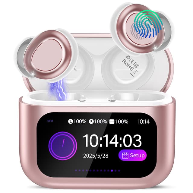 ZYHKON Bluetooth Kopfhörer, Bluetooth 5.4 Schlafkopfhörer In Ear mit Touchscreen, 48H Spielzeit Mini Kopfhörer mit HiFi Sound/5 EQ-Modi/ENC Noise Cancelling, Wireless Ohrhörer Roségold