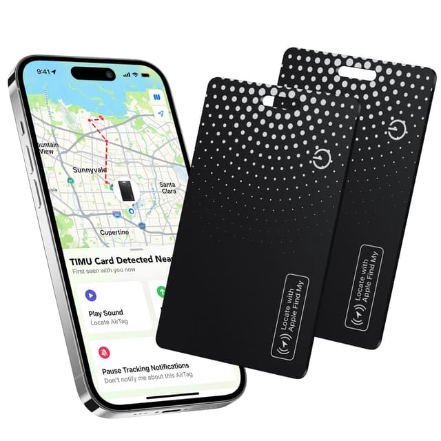 TIMU Air Smart Tag Card Funktioniert mit Apple Find My, Wiederaufladbarer Wallet Tracker (Nur iOS), Dünne Geldbörsen Tracker Karte IP68 Wasserdicht, Air Tag Karte für Reisekoffer/Geldbeutel/Koffer 2Pack Schwarz