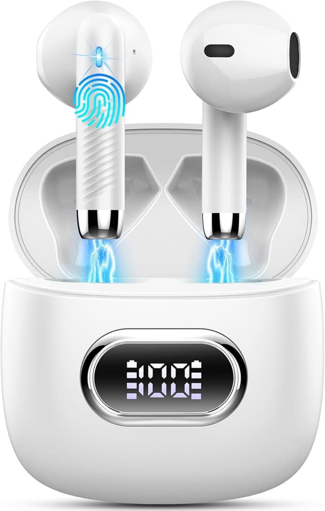 Bluetooth Kopfhörer, Kopfhörer Kabellos Bluetooth 5.4 In Ear Kopfhörer mit 4 HD Mic, 2025 Kabellose Kopfhörer 42Std ENC Noise Cancelling Earbuds Tiefer Bass, IP7 Wasserdicht Ohrhörer LED-Anzeige USB-C Weiß