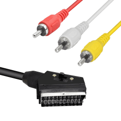 GELRHONR Scart auf 3 Cinch-Kabel, Scart 20 Pin auf AV Composite Audio/Video mit In/Out-Schalter-Schwarz