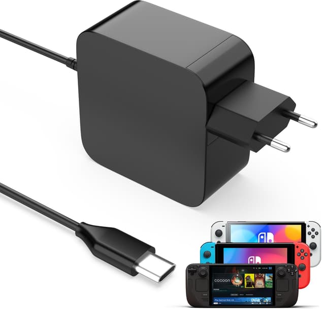 45W Netzteil für Nintendo Switch/Steam Deck, USB C Schnellladegerät Ladegerät für Switch2/ Switch Dock/Steam Deck/Dock/OLED/Unterstützt TV Modus(mit 1.8M/6FT Ladekabel)