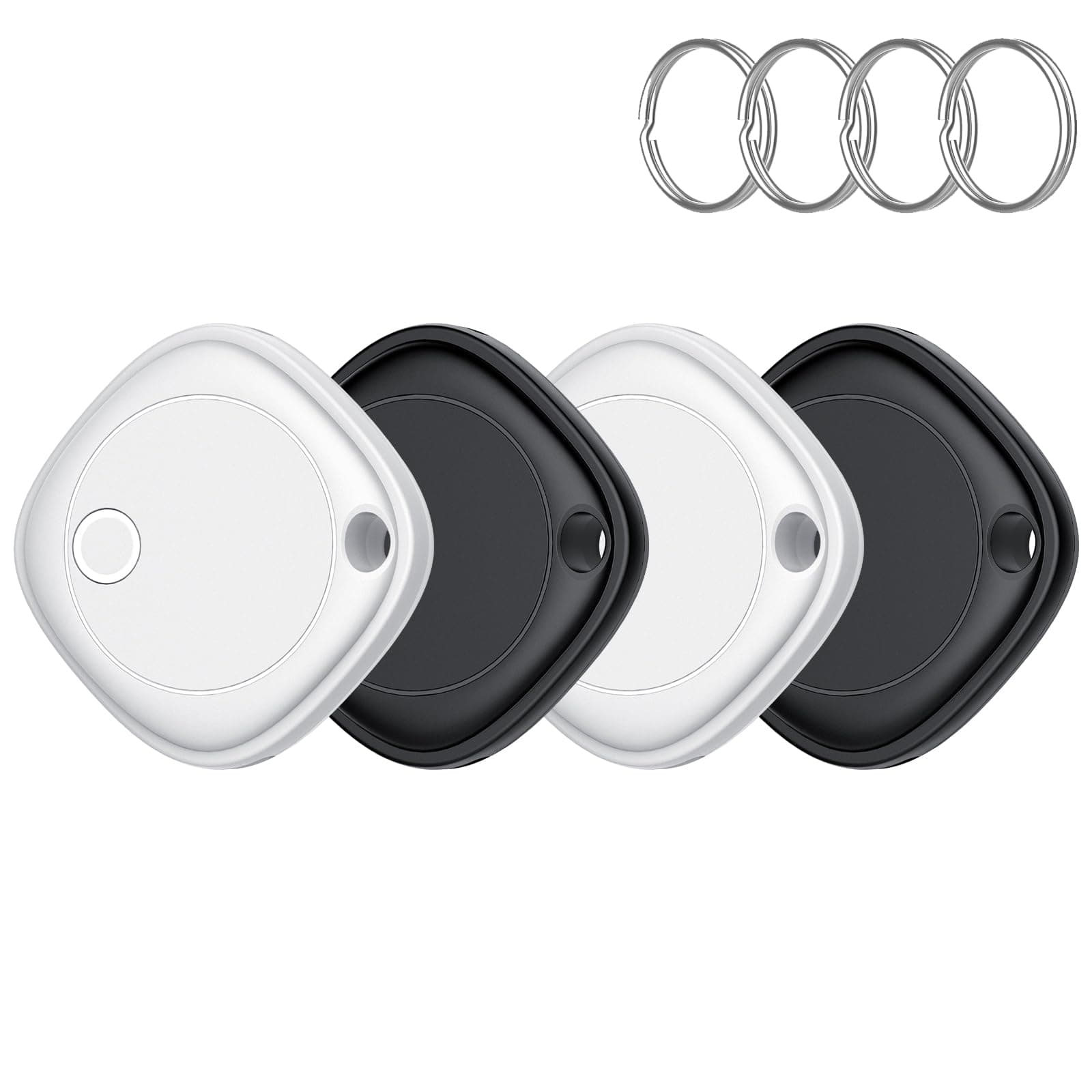 Smart Tracker Tag 4er Pack, Schlüssel Finder Kompatibel mit Apple Find My APP (nur iOS), IP67 wasserdicht, Austauschbarer Akku, Bluetooth Key Finder für Gepäck/Taschen/Koffer/Brieftasche schwarz und schwarz und weiß und weiß