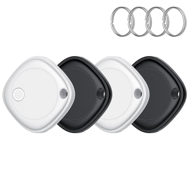 Smart Tracker Tag 4er Pack, Schlüssel Finder Kompatibel mit Apple Find My APP (nur iOS), IP67 wasserdicht, Austauschbarer Akku, Bluetooth Key Finder für Gepäck/Taschen/Koffer/Brieftasche schwarz und schwarz und weiß und weiß