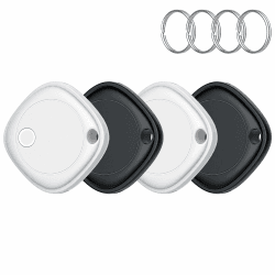 Smart Tracker Tag 4er Pack, Schlüssel Finder Kompatibel mit Apple Find My APP (nur iOS), IP67 wasserdicht, Austauschbarer Akku, Bluetooth Key Finder für Gepäck/Taschen/Koffer/Brieftasche schwarz und schwarz und weiß und weiß