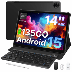 DOOGEE Tab E3 Max Android 15 Tablet 14 Zoll Gemini AI 13500mAh Helio G100 32GB RAM+256GB Tablet mit SIM Card Slot Octa Core Tablets mit Tastatur, Maus, Stift, Hülle, Schutzfolie Dual 4G LTE + 5G WiFi Schwarz
