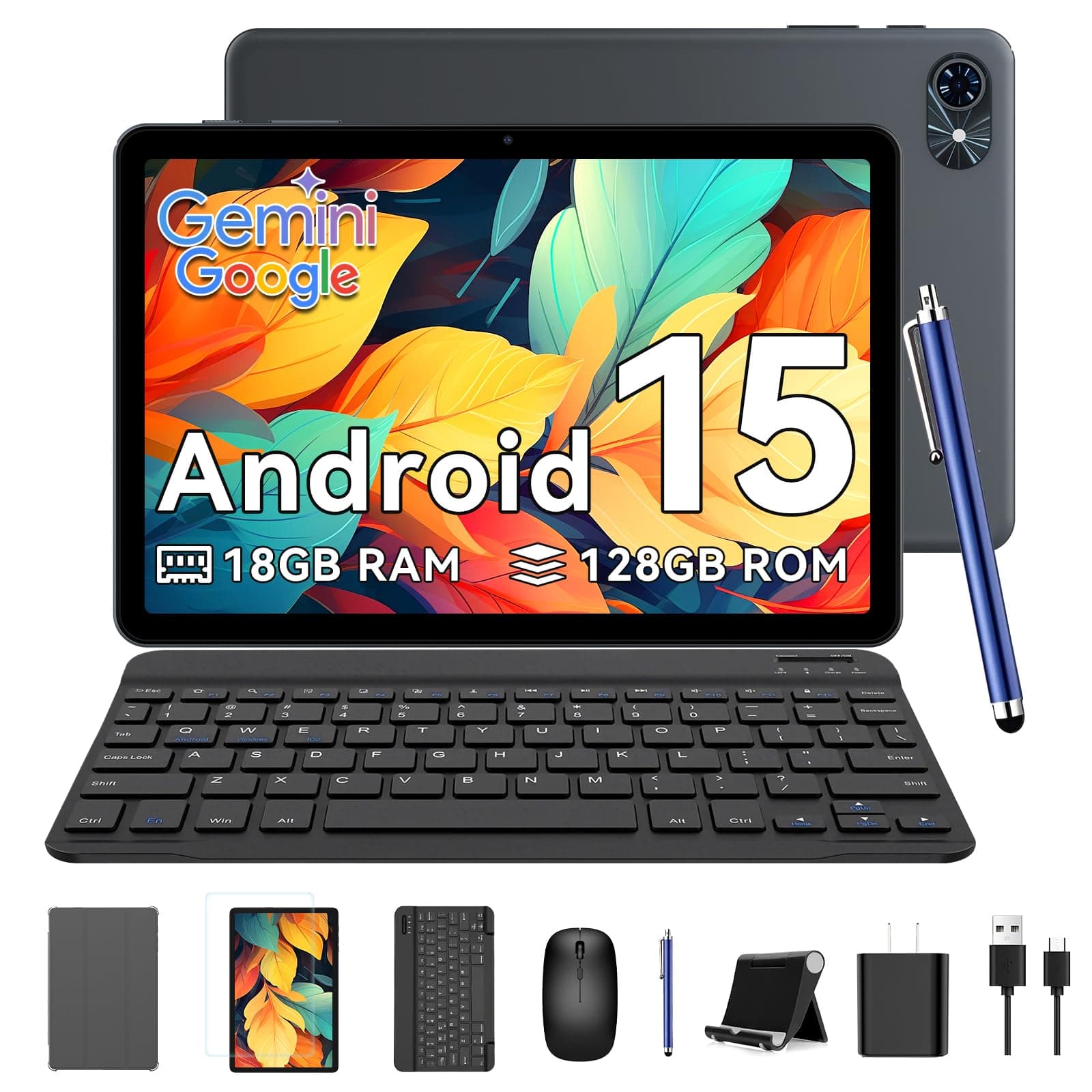 TABWEE T80 Android 15 Tablet mit Tastatur - 18GB RAM+128GB ROM (2TB TF), Tablet 10 Zoll, 6000mAh, 5MP+2MP, Gemini AI, 5G WiFi, GPS, Face ID (2 Jahre Garantie) Grigio