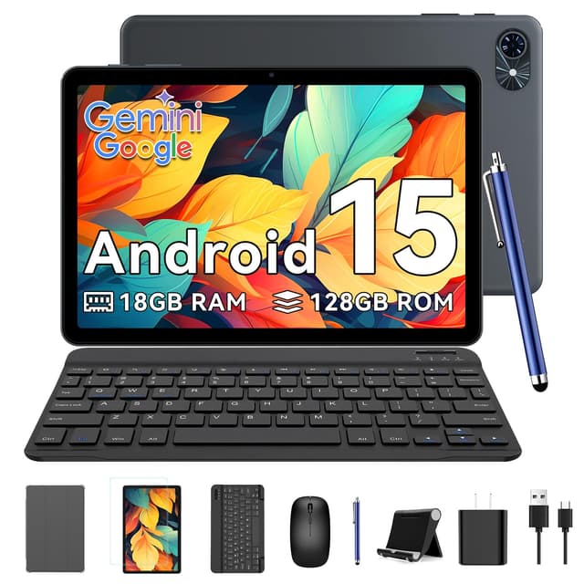 TABWEE T80 Android 15 Tablet mit Tastatur - 18GB RAM+128GB ROM (2TB TF), Tablet 10 Zoll, 6000mAh, 5MP+2MP, Gemini AI, 5G WiFi, GPS, Face ID (2 Jahre Garantie) Grigio