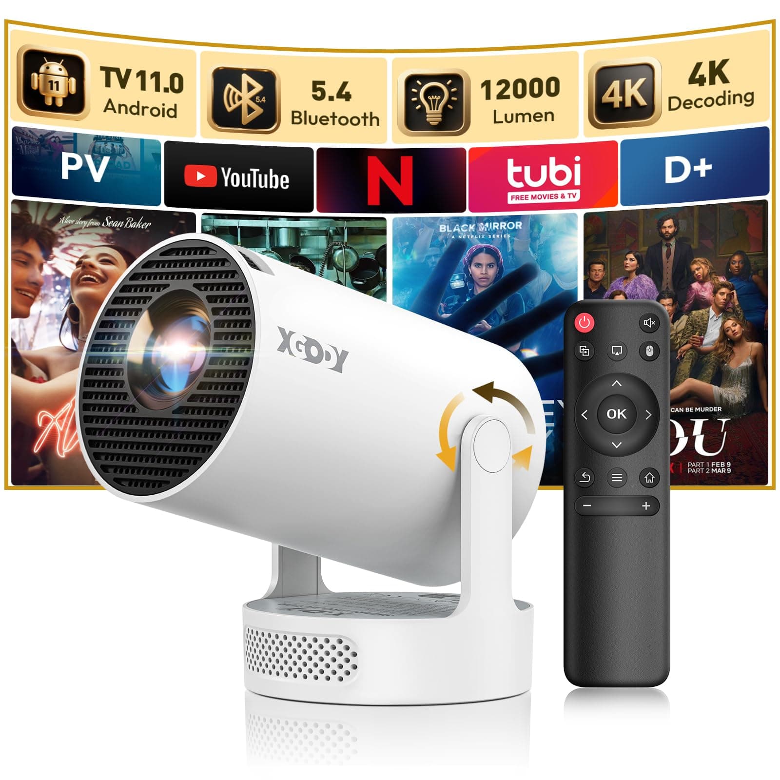 Beamer 4k 1080P 2025 Full HD Unterstützt Android 11, Gimbal 3s Aktualisierter Mini-Projektor 5G WiFi 6 BT 5.4, Mini-Projektor 4K Heimkino/Laptop/HDMI/USB/Auto Horizontale Trapezkorrektur