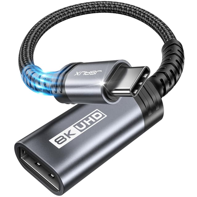 JSAUX USB C DisplayPort Adapter DP1.4 [8K@60Hz, 4K@144Hz 120Hz, 2K@240Hz] Dynamic HDR, 3D Typ C auf Display Port für Thunderbolt 4/3 Kompatibel mit Oculus Rift S, MacBook, Reverb G2, Dell XPS, Surface