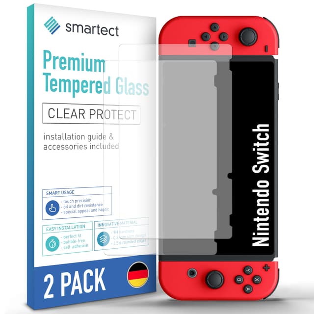 smartect Schutzglas [2 Stück, Klar] kompatibel mit Nintendo Switch 2019/2018 / 2017, HD Schutzfolie Anti-Kratzer, Blasenfrei, 9H Härte, 0.3 mm Ultra-klar, Ultrabeständig
