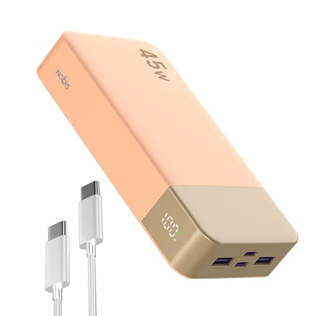 NOBIS Power Bank, Powerbank 20000mAh, 45W Externe Handyakkus Schnellladen, Externer Akku mit C zu C Kabel, Tragbares Ladegerät mit Digitalanzeige für Phone Android Laptop etc (Orange)