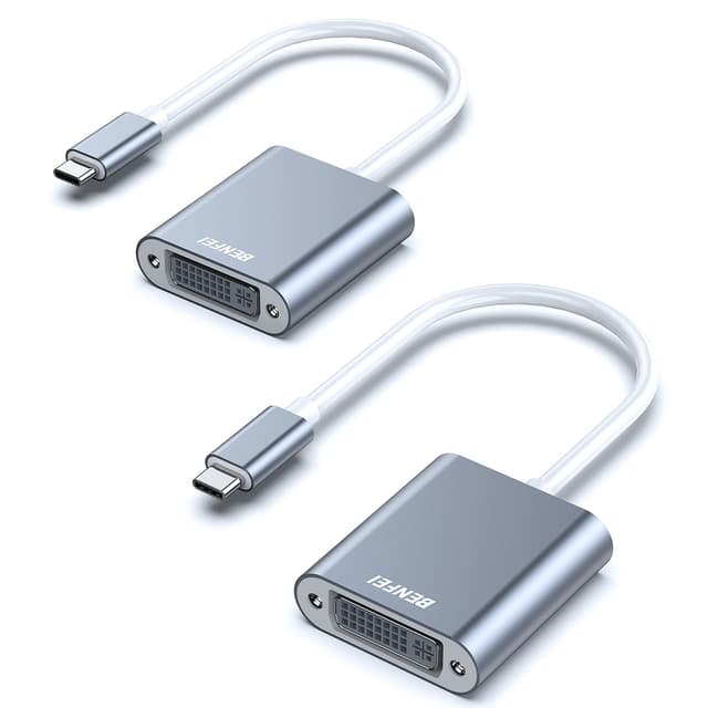 BENFEI USB C auf DVI Adapter, 2 Stück USB Typ C [Thunderbolt 3/4] zu DVI-D Adapter Stecker auf Buchse, Konverter für iPhone 15 Pro/Max MacBook Pro/Air 2023 iPad Pro iMac S23 XPS 17 usw 2 Gray