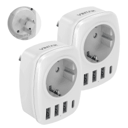 VINTAR 2PC Adapter Australien, 5 in1 Steckeradapter, mit 3 USB-Anschlüssen und 1 USB-C-Anschluss,passend für Australien,China,Neuseeland Reiseadapter,weiß-TypI