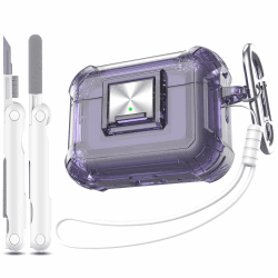 RFUNGUANGO Kompatibel mit AirPods Pro 2/1 Generation Hülle (2023/2022/2019) mit Schloss, Klares, weiches, transparentes, stoßfestes Gehäuse in Militärqualität mit Reinigungsset,Violett klar D-Violett klar