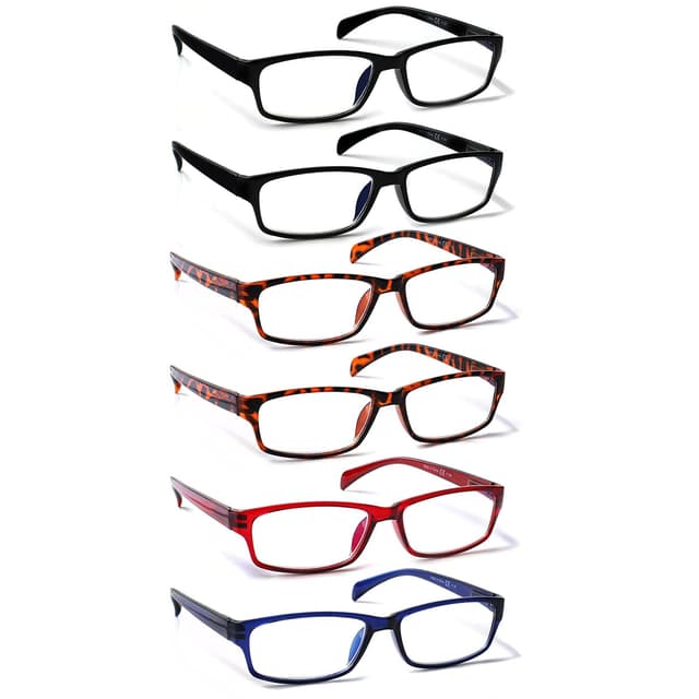 COJWIS Lesebrille 6 Pack herren und Damen Qualität Feder Scharnier Blaulichtfilter Leser Brille(6 Farbe Mischen-1, 2.25) 6 Farbe Mischen-1 2.25 x