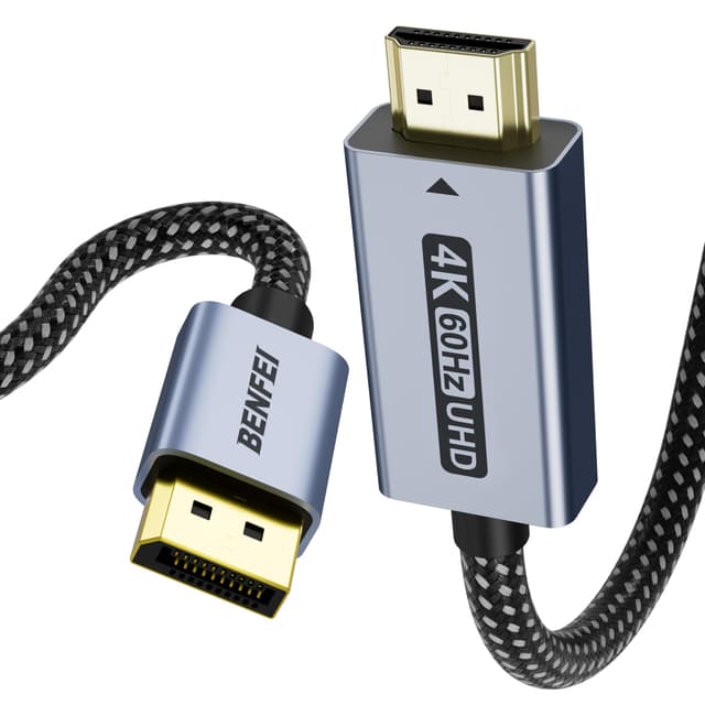 BENFEI 4K@60Hz DisplayPort auf HDMI Kabel 1,8M [Geflochten, Aluminiumhülse], Unidirektional DisplayPort-Computer zu HDMI-Monitor, DP 1.2 zu HDMI 1.4 kompatibel mit HP ThinkPad AMD NVIDIA Desktop