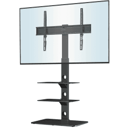 BONTEC TV Ständer für 30-70 Zoll LED OLED LCD Plasma Flach & Curved Fernseher bis 40 kg, Höhenverstellbarer Hoher TV Bodenständer mit 3 Stufigen Regalen aus Gehärtetem Glas, Max. VESA 600 x 400 mm Schwarz