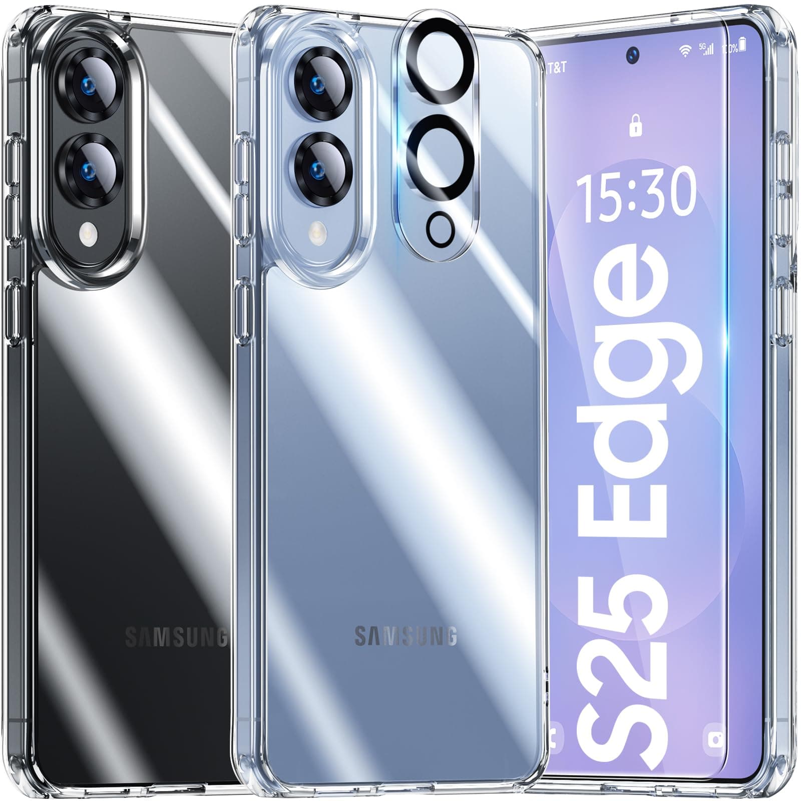 UniqueMe für Samsung Galaxy S25 Edge Hülle - Handyhülle für Samsung S25 Edge Case, 5 in 1 Set Rundumschutz Schutzhülle Cover,1 Handyhülle & 2 Schutzfolie & 2 Kameraschutz - Transparent Samsung Galaxy S25 Edge Transparent