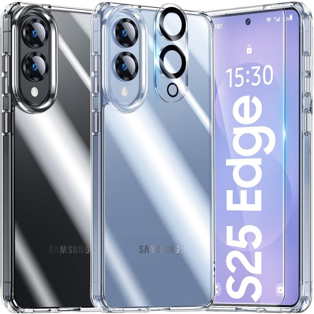 UniqueMe für Samsung Galaxy S25 Edge Hülle - Handyhülle für Samsung S25 Edge Case, 5 in 1 Set Rundumschutz Schutzhülle Cover,1 Handyhülle & 2 Schutzfolie & 2 Kameraschutz - Transparent Samsung Galaxy S25 Edge Transparent