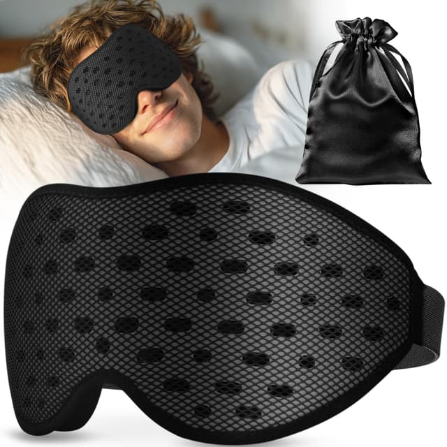 Umisleep 100% lichtdichte atmungsaktive Schlafmaske für Herren & Frauen – 2025 Edition, 3D Schlafbrille, ultraleicht & bequem, mit Aufbewahrungstasche, für Reisen, Flugzeug, Nachtschicht, Schwarz