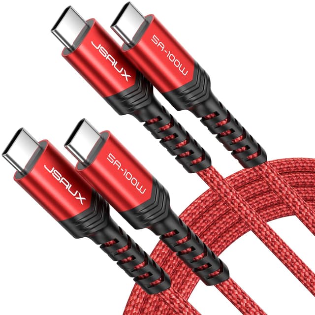 JSAUX USB C auf USB C Kabel (2-Stück 2M+2M) 100W/5A USB C Gewebtes Ladekabel Schnellladekabel Kompatibel mit Nintendo Switch 2 iPhone 16 15 Pro Max Samsung Galaxy S25 S24 A54 MacBook iPad Pro Air -Rot 2M+2M Rot 2