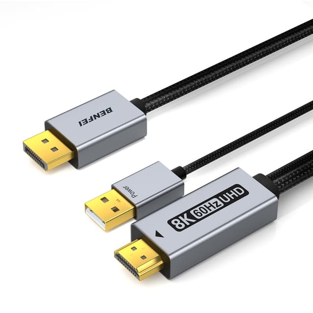 BENFEI DisplayPort 1.4 zu HDMI 2.1 Kabel 1,8M 8K@60Hz 4K@240Hz/165Hz/144Hz/120Hz, Unidirektional DP Computer zu HDMI Monitor mit USB 5V/1A Stromversorgung unterstützt HDR/DSC/HDCP2.3 für AMD NVIDIA PC