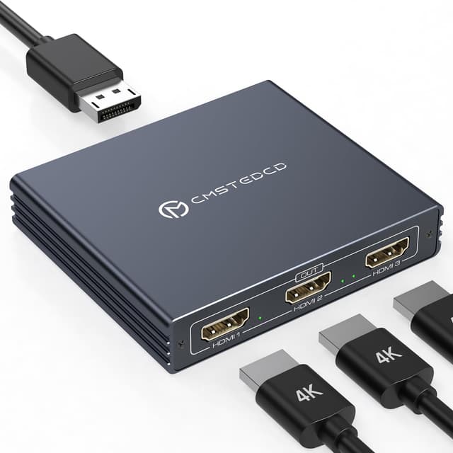 FQuanmap DisplayPort zu HDMI Splitter für Multi Monitor Adapter,4K@60Hz DisplayPort Splitter 1 in 3 Out für 3 Monitor HDMI Support Extended Mode auf Windows Kompatibel mit DP 1.4 Geräten DisplayPort zu HDMI Splitter für 3 Monitore schwarz