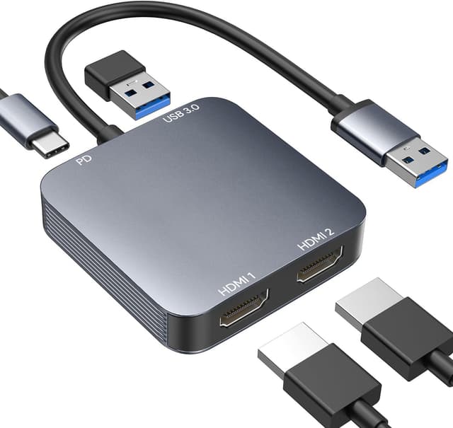 ABLEWE USB 3.0 auf Dual HDMI Adapter, HDMI zu USB Audio Video Grafikkonverter Kabel für Laptop Monitor Desktop TV, kompatibel mit Mac OS, Windows A2-Dual HDMI Adapter