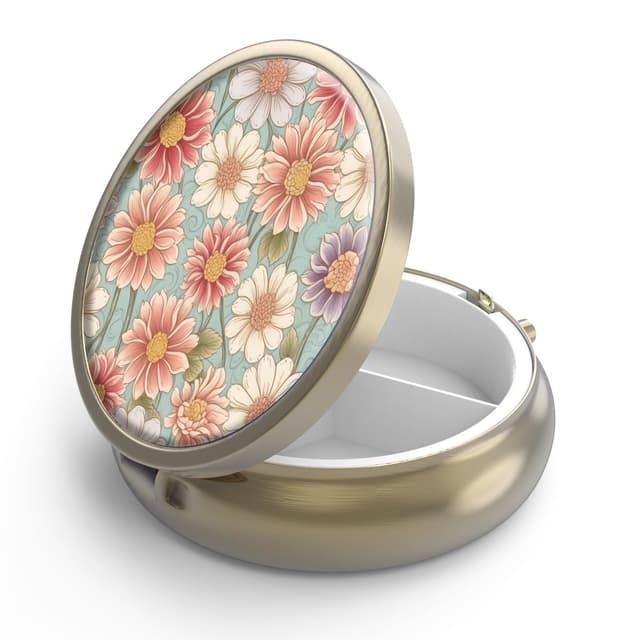 Pillendose Pillendose mit Spiegel Retro 3 Fächer Kleine Pillendose Bronze Kleine runde Pillendose oder Vitamine, Fischöl, Nahrungsergänzungsmittel, Pillenbehälter 1 piece Y-1-retro Floral