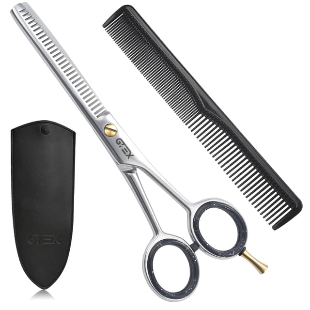 GTEX Effilierschere Friseur - Professionelles Ausdünnschere Haare - 6,5 Zoll Haarschneideschere - Hair Thinning Scissors - Haarschere für Männer, Erwachsene, Frauen Effilierschere - Silber
