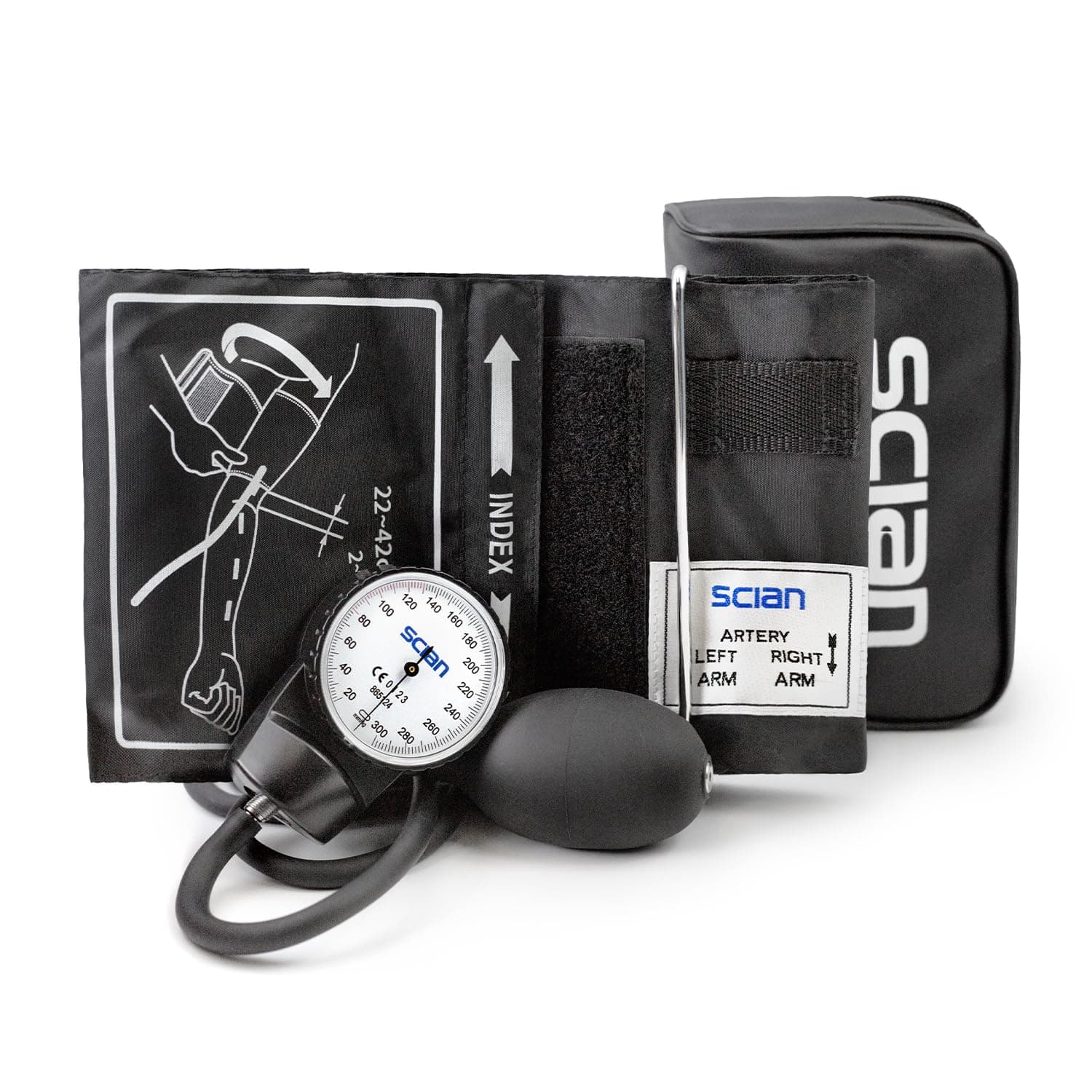 SCIAN Manuelle Blutdruckmessgerät – Aneroid Sphygmomanometer mit D-Ring, Universal-Manschette, 22-42 cm, Tragetasche für Krankenschwestern, Ärzte, Senioren, Erwachsene (Schwarz)