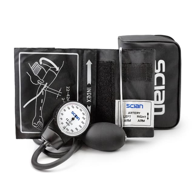 SCIAN Manuelle Blutdruckmessgerät – Aneroid Sphygmomanometer mit D-Ring, Universal-Manschette, 22-42 cm, Tragetasche für Krankenschwestern, Ärzte, Senioren, Erwachsene (Schwarz)
