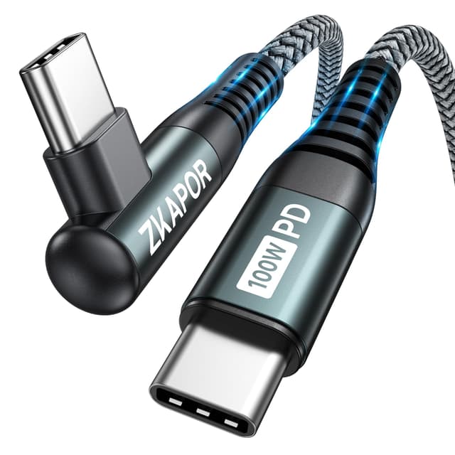 ZKAPOR USB C Kabel 1M, 100W USB C auf USB C Kabel PD 90 Grad Schnellladekabel USB C Ladekabel für iPhone 16 Pro Max, iPhone 15, Samsung Galaxy S24/S23, MacBook Pro/Air, Pad Pro, Huawei P60/Mate 60 1M 100W