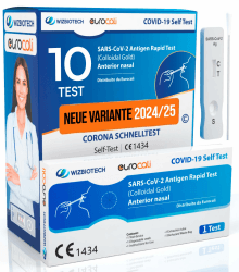 10x Corona Schnelltest Neue Variante 2025 Test Covid-19 Selbsttest Nasales Antigentest auf SARS-CoV-2 für zu Hause zur Eigenanwendung - 10 Stück Einzelverpackt 10x Antigen Selbsttest Corona